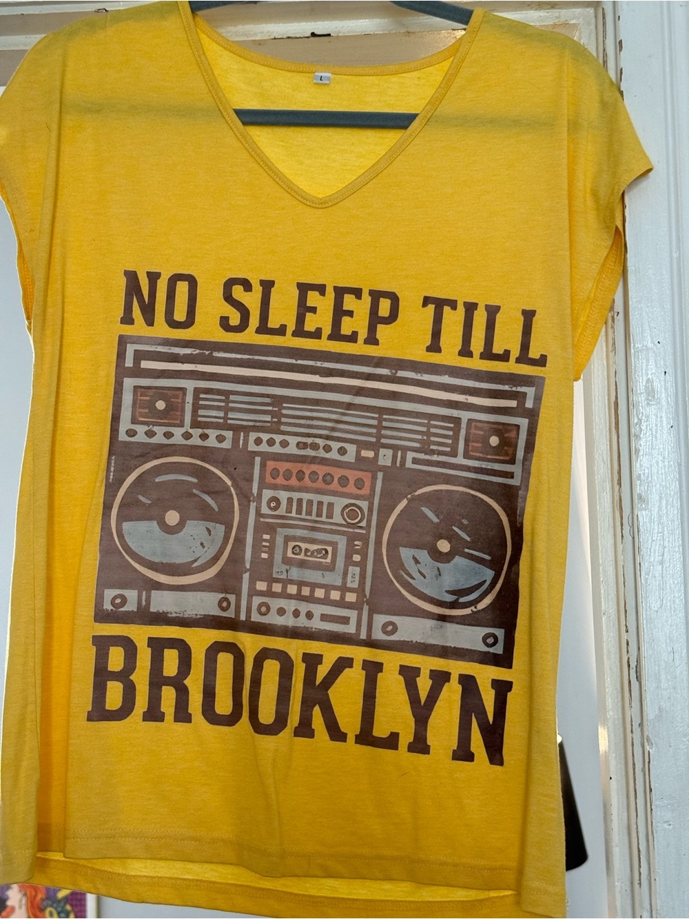 Beasties Yellow V-Neck 'No Sleep Till Brooklyn' Graphic Tee no label